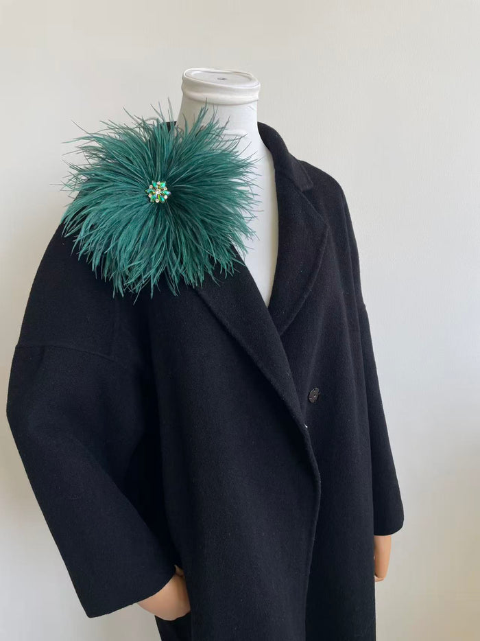 Dark green Rhinestone Ostrich Feather Brooch