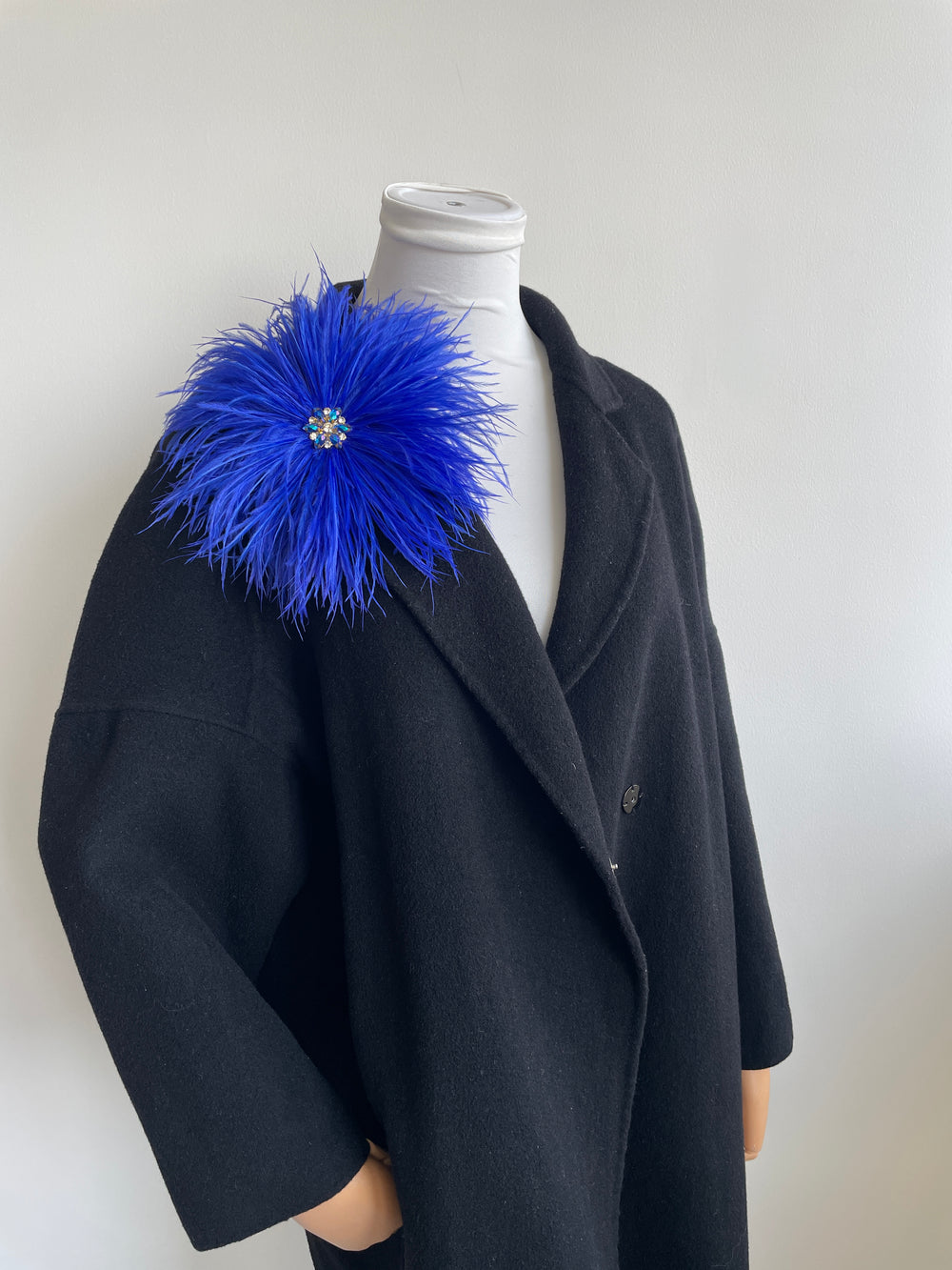 Royal Blue Rhinestone Ostrich Feather Brooch