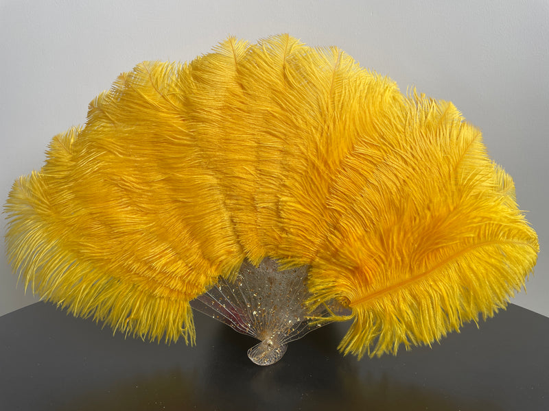 Gold Ostrich Feather Resin Fan