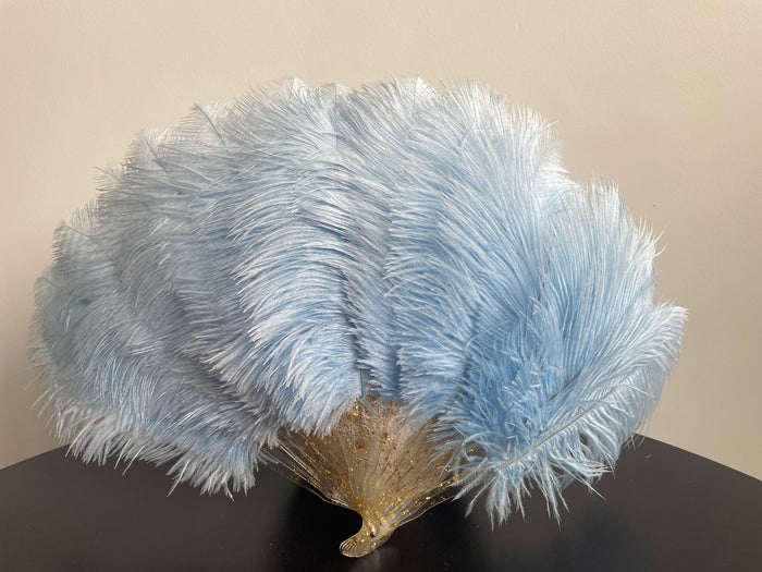 Light Blue Ostrich Feather Resin Fan