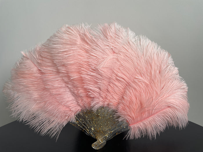 Shrimp Pink Ostrich Feather Resin Fan