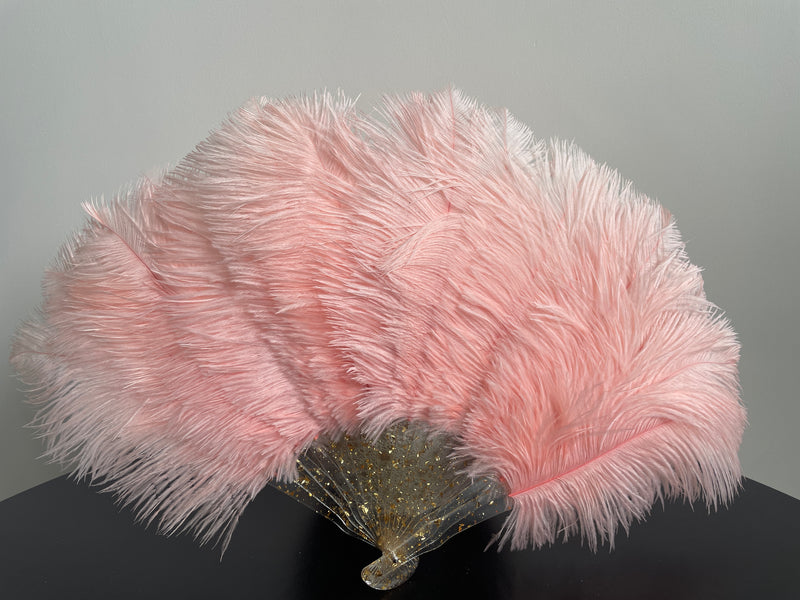 Shrimp Pink Ostrich Feather Resin Fan