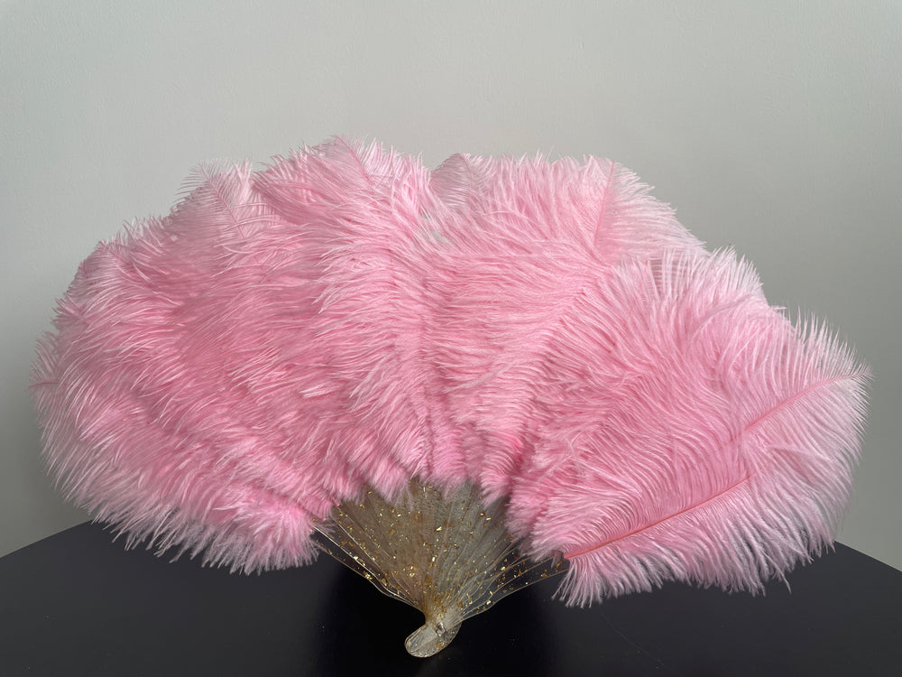 Pink Ostrich Feather Resin Fan