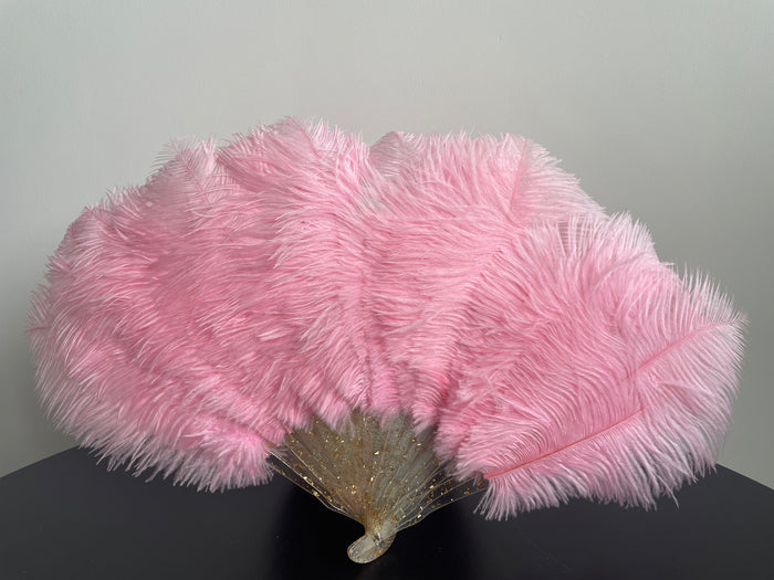 Pink Ostrich Feather Resin Fan