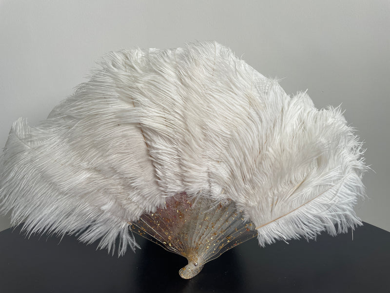 White Ostrich Feather Resin Fan