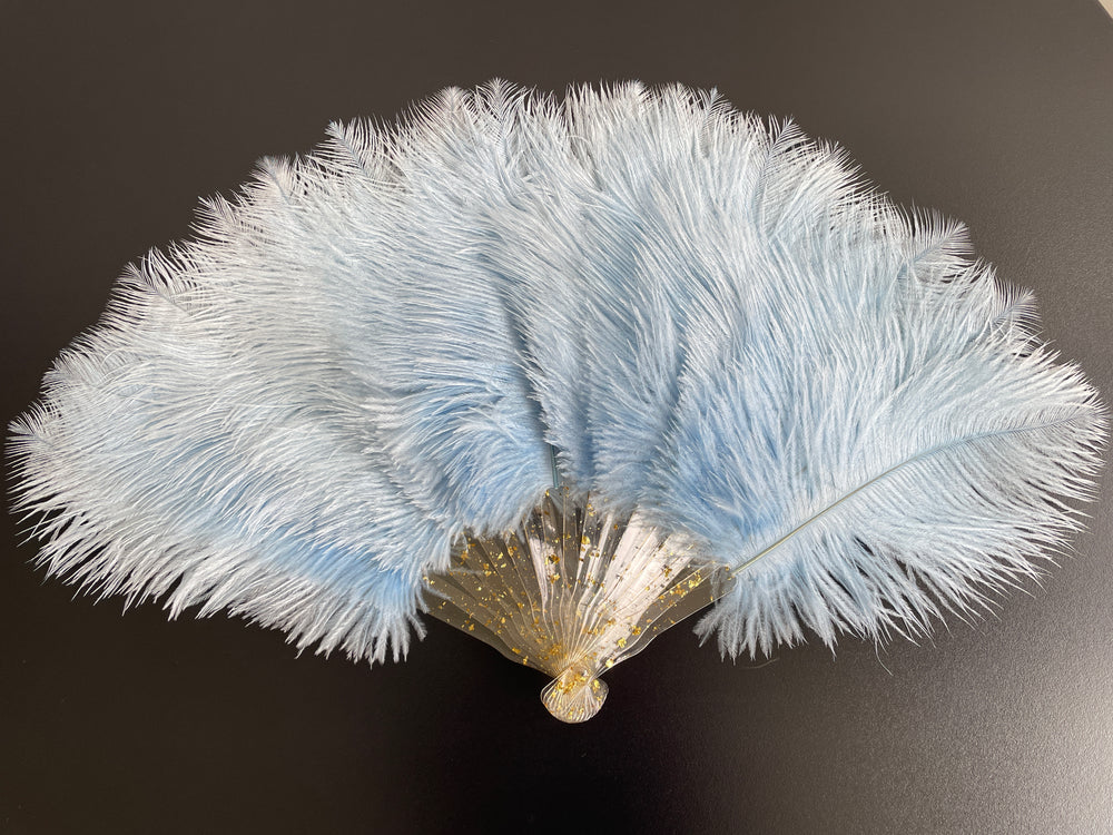 Light Blue Ostrich Feather Resin Fan