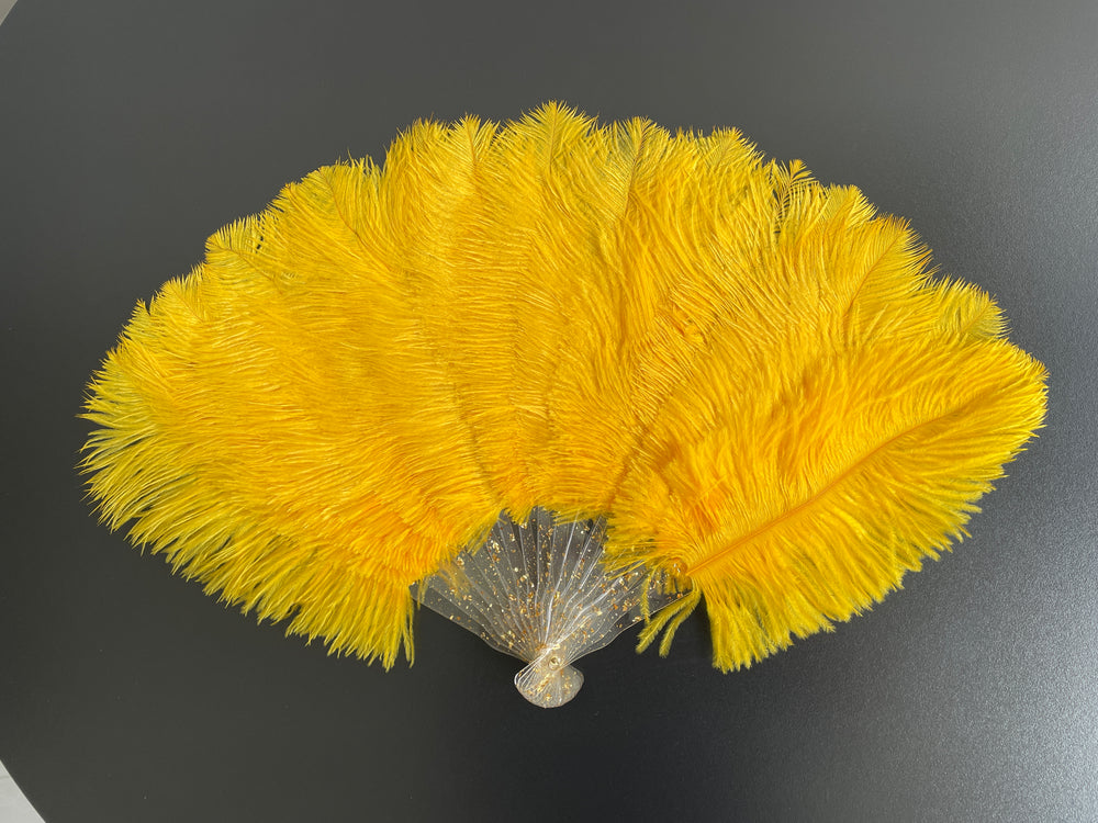 Gold Ostrich Feather Resin Fan