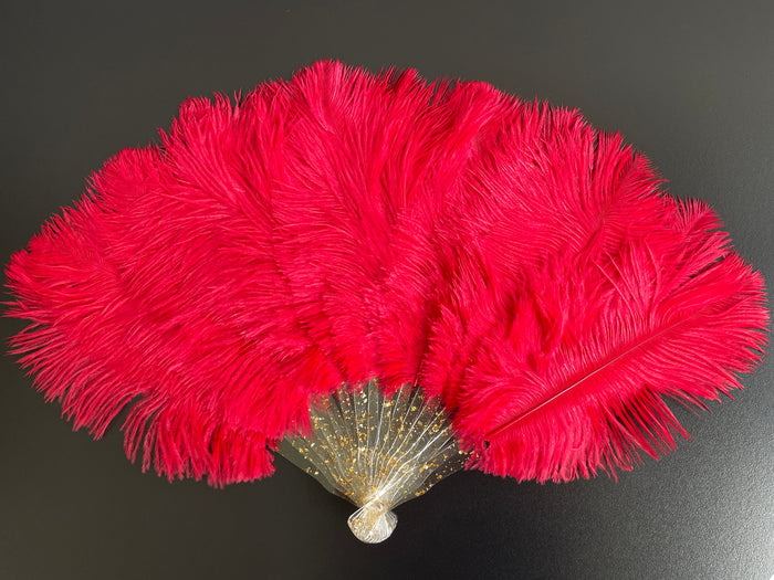 Red Ostrich Feather Resin Fan