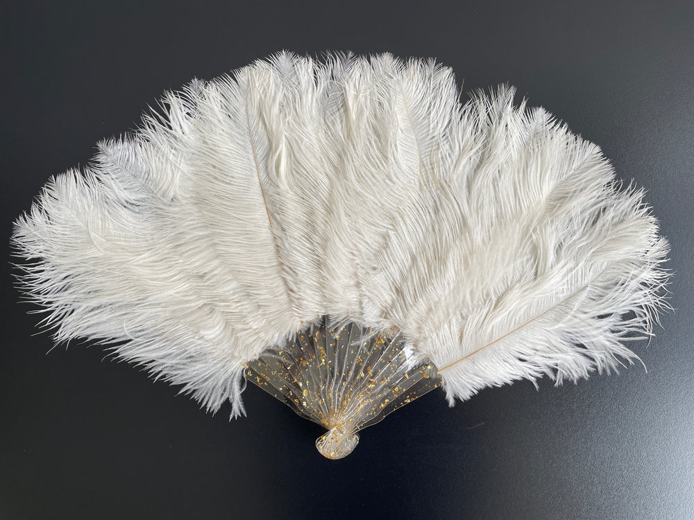 White Ostrich Feather Resin Fan