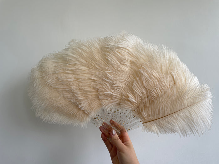 champagne Ostrich Feather Resin Fan