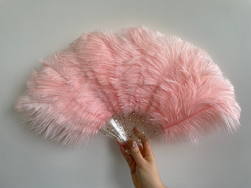 Shrimp Pink Ostrich Feather Resin Fan