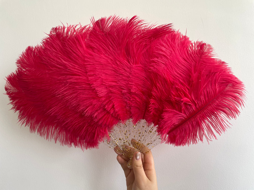Red Ostrich Feather Resin Fan