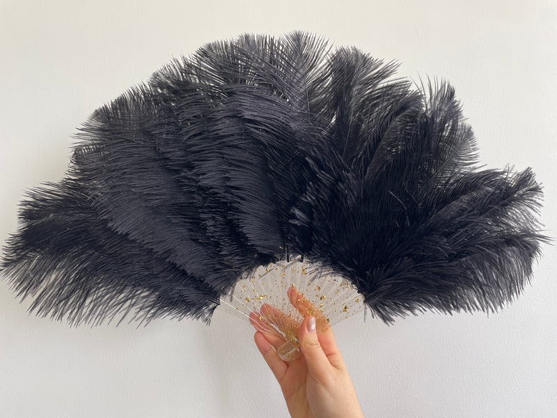 Black Ostrich Feather Resin Fan