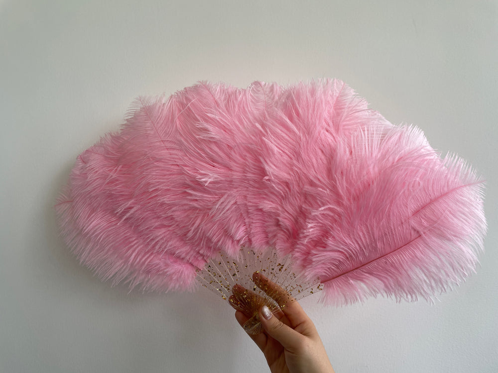 Pink Ostrich Feather Resin Fan