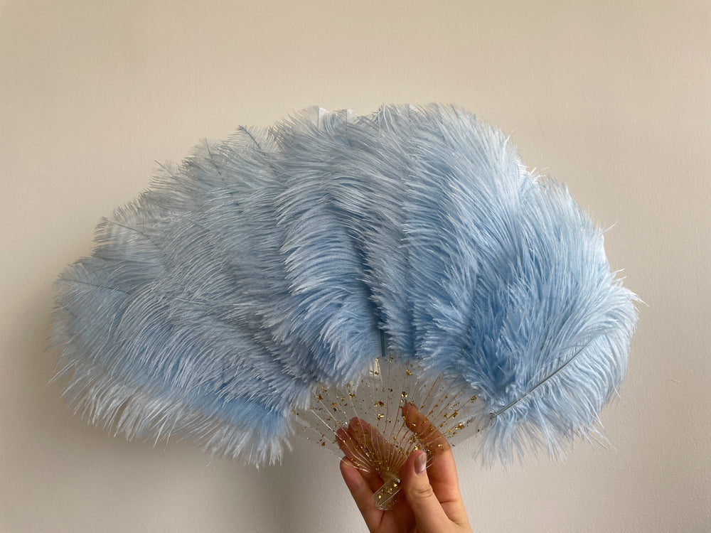 Light Blue Ostrich Feather Resin Fan