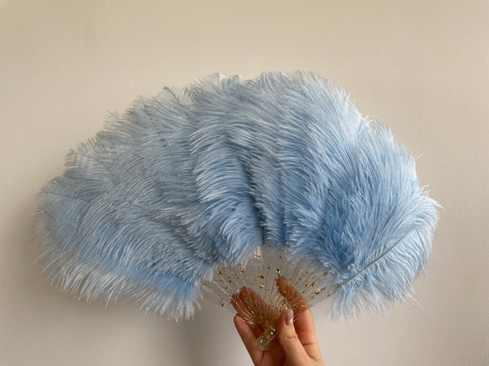 Light Blue Ostrich Feather Resin Fan