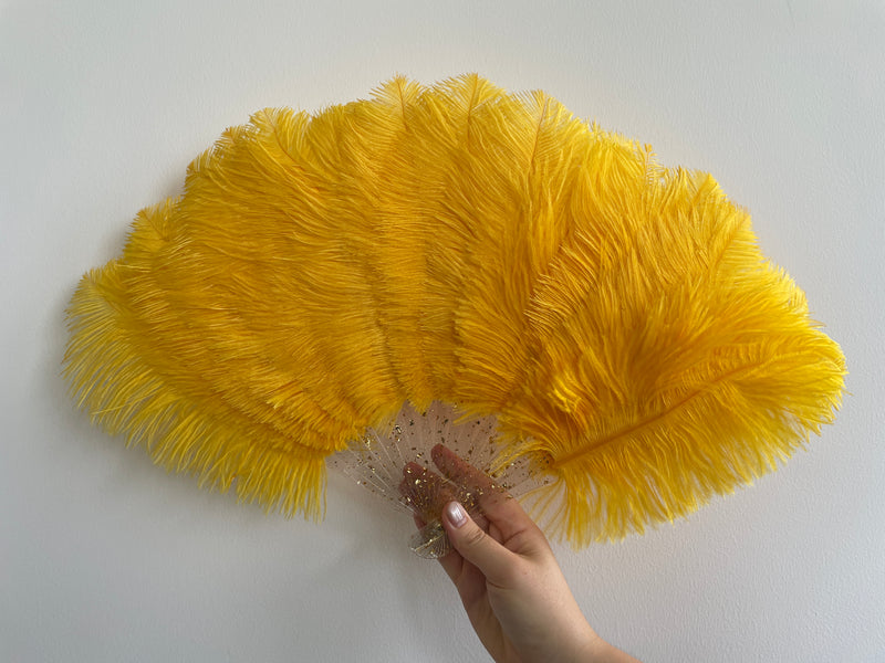 Gold Ostrich Feather Resin Fan