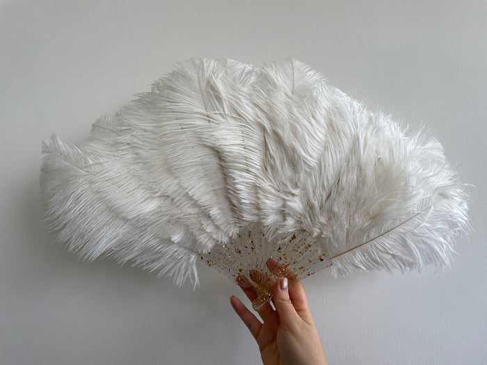 White Ostrich Feather Resin Fan