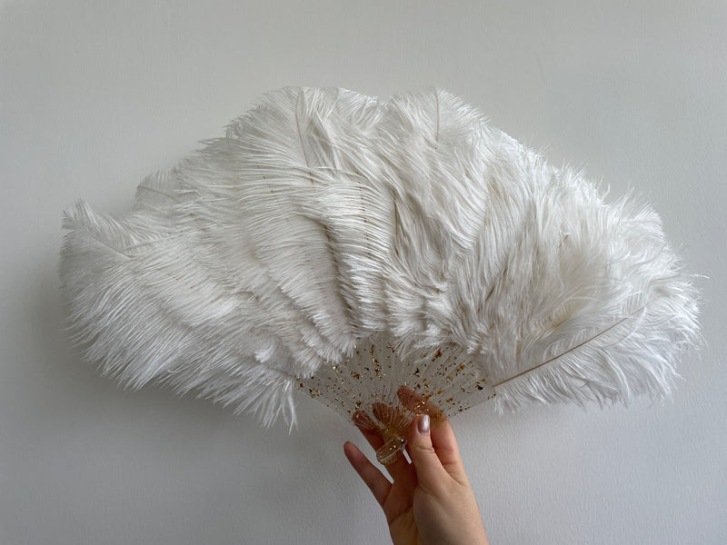 White Ostrich Feather Resin Fan