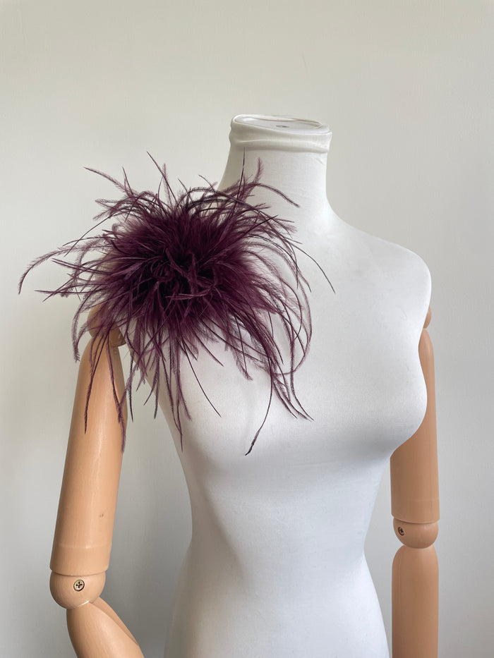 Dark Burgundy Marabou Feather Brooch