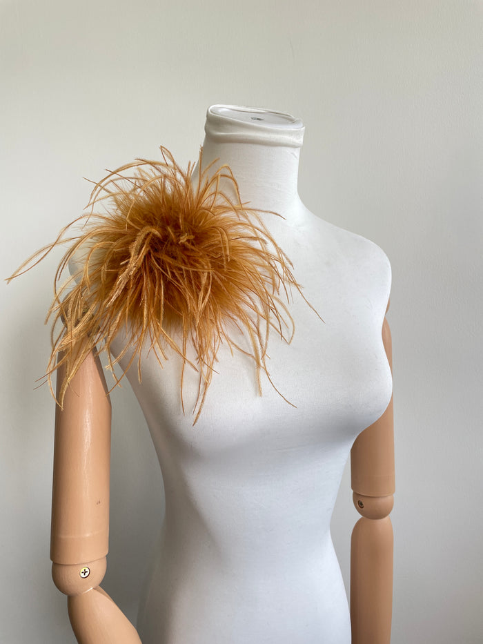 Caramel Camel Marabou Feather Brooch