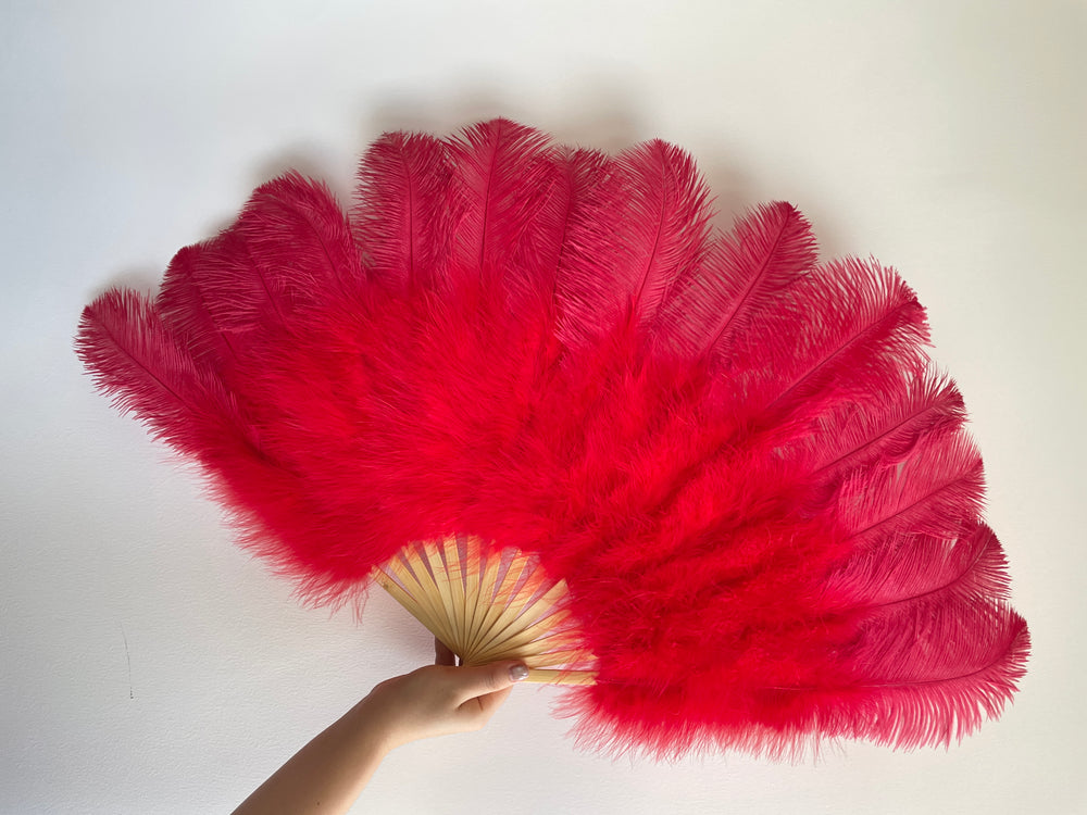 Red Ostrich Feather Fan
