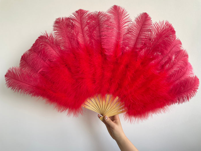Red Ostrich Feather Fan