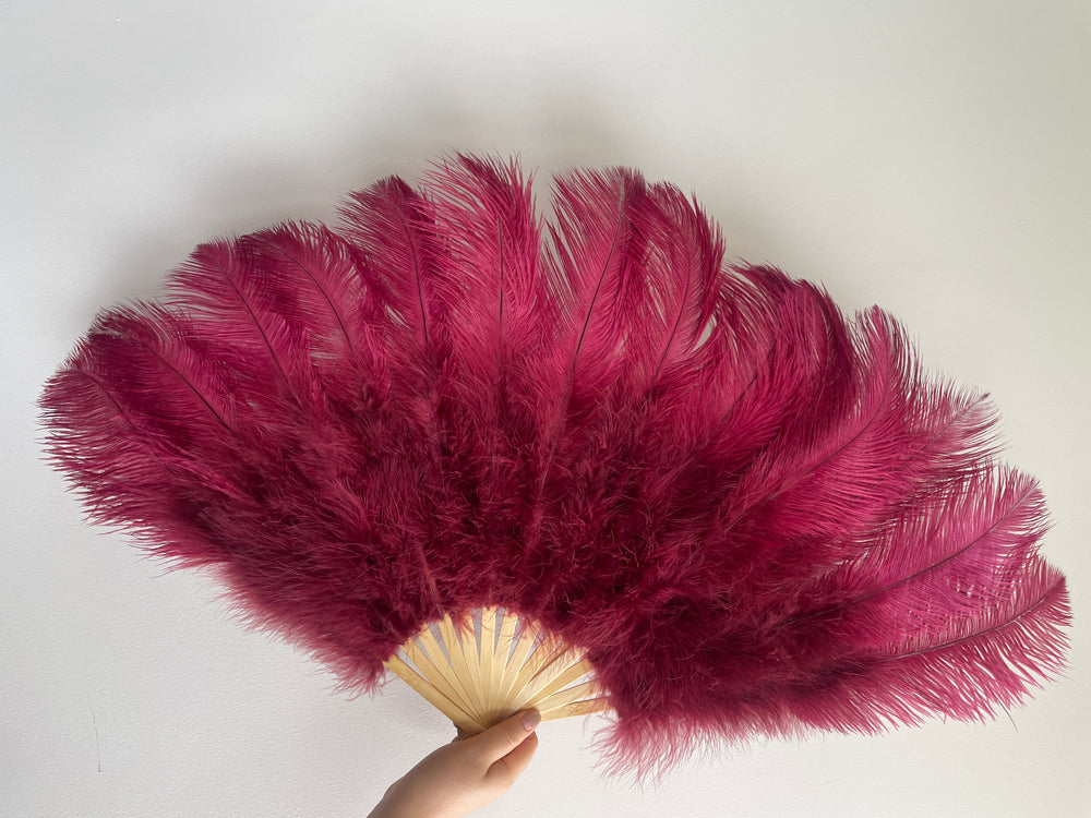 Burgundy Ostrich Feather Fan