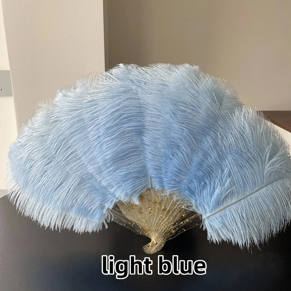 Light Blue Ostrich Feather Resin Fan