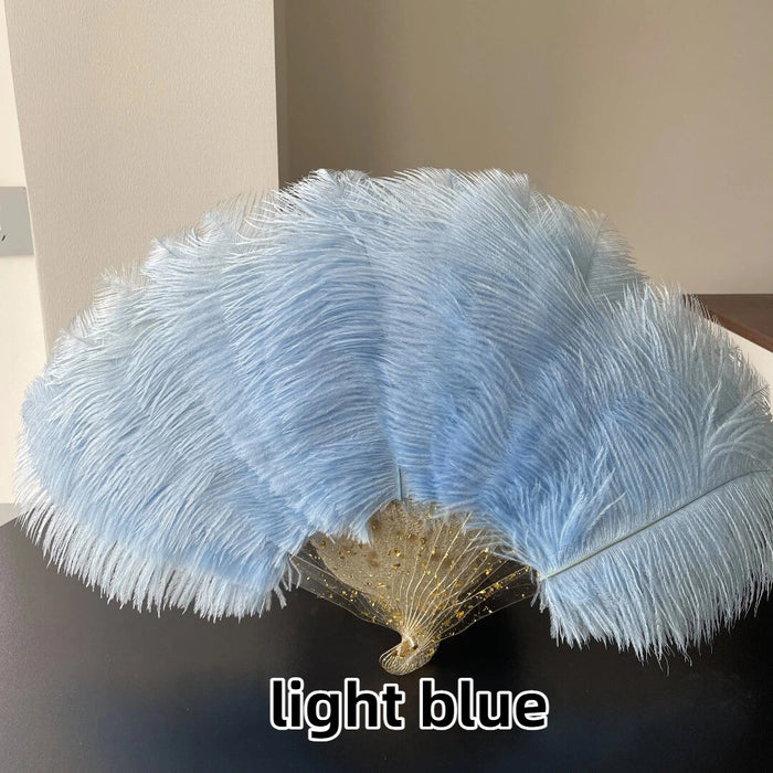 Light Blue Ostrich Feather Resin Fan
