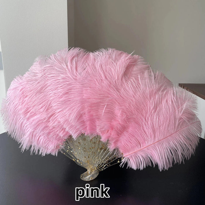 Pink Ostrich Feather Resin Fan