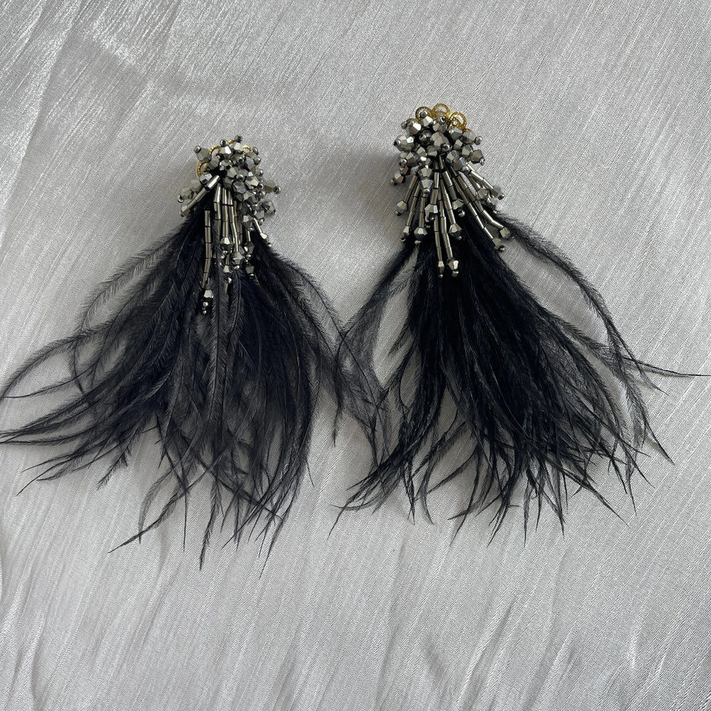 Black Ostrich Feather Earrings