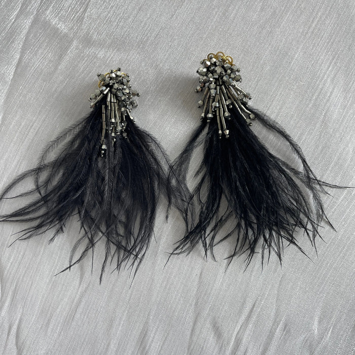 Black Ostrich Feather Earrings