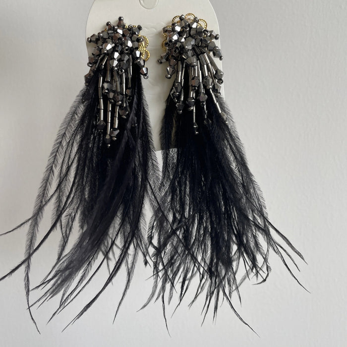 Black Ostrich Feather Earrings