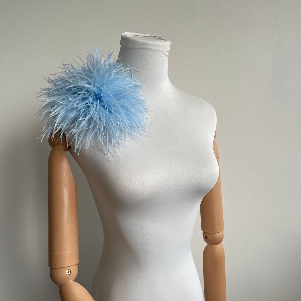Sky Blue Ostrich Feather Brooch with Triangle Feather Accents