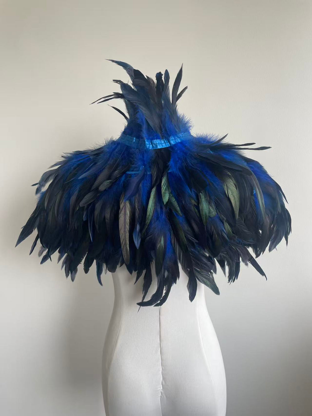 Royal Blue Feather Cape – Dramatic Statement Shawl