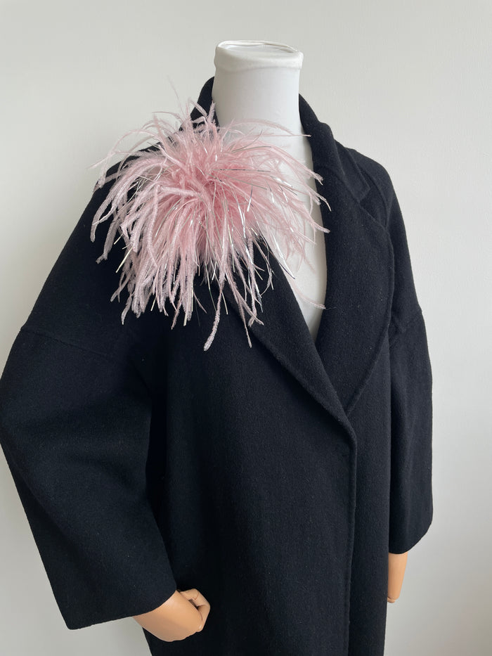 Pink Marabou Feather Brooch with Silver Thread