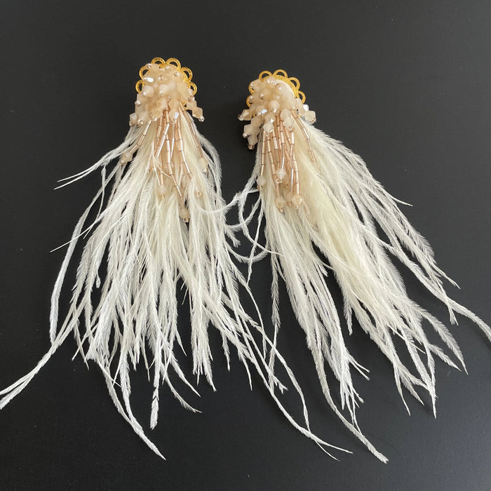 White Ostrich Feather Earrings
