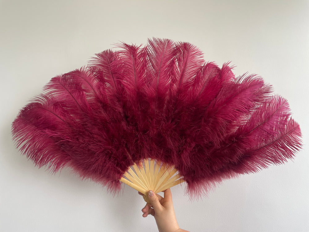 Burgundy Ostrich Feather Fan