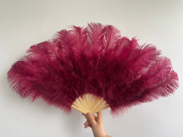 Burgundy Ostrich Feather Fan
