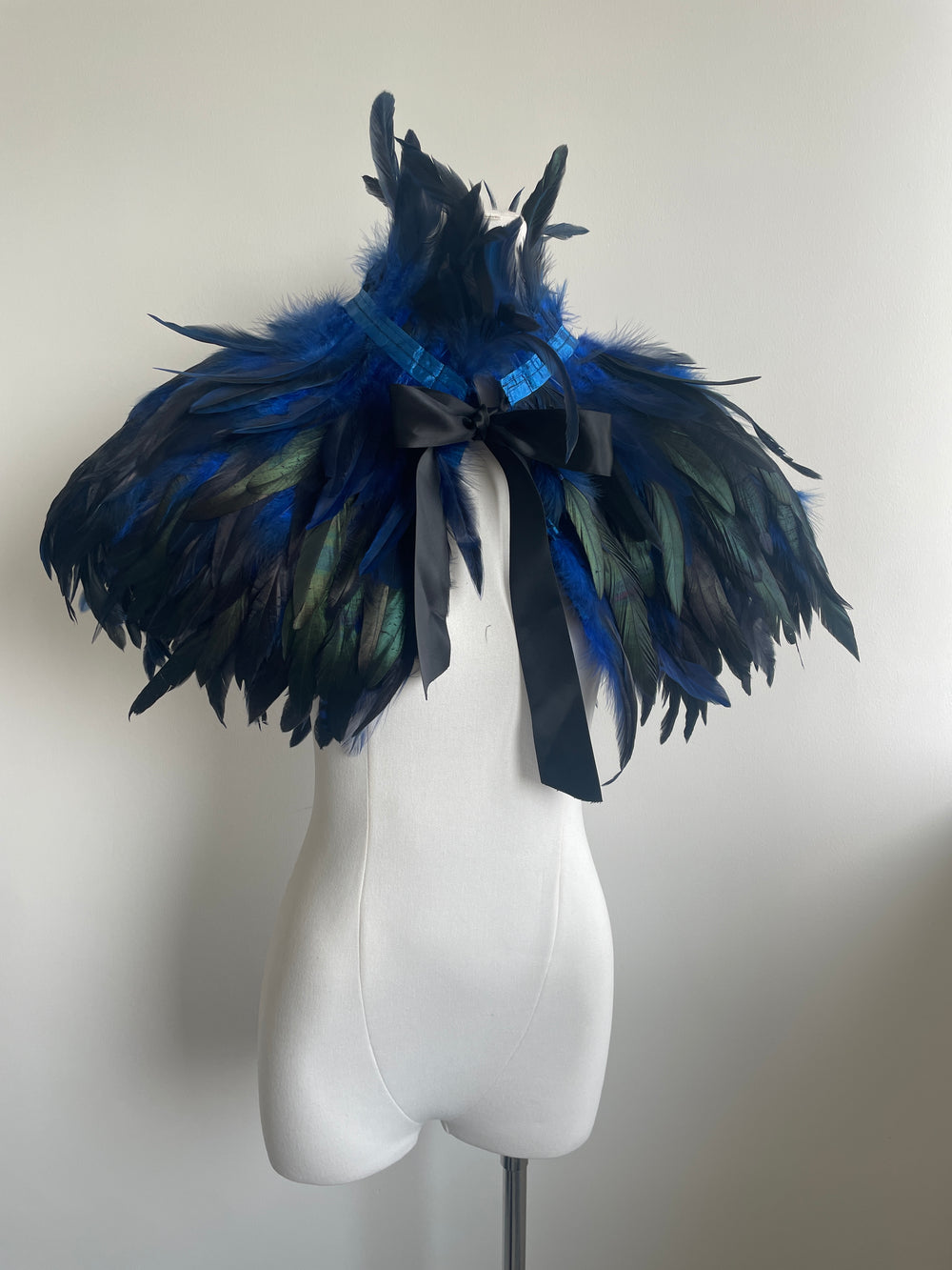 Royal Blue Feather Cape – Dramatic Statement Shawl