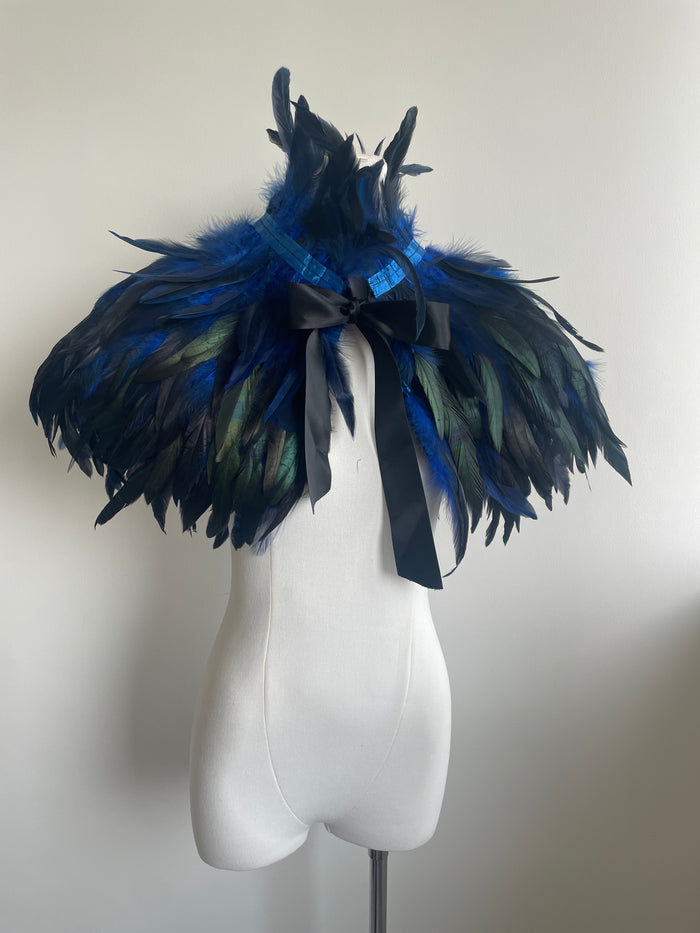 Royal Blue Feather Cape – Dramatic Statement Shawl