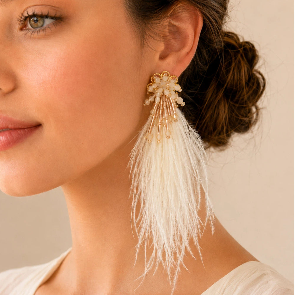White Ostrich Feather Earrings