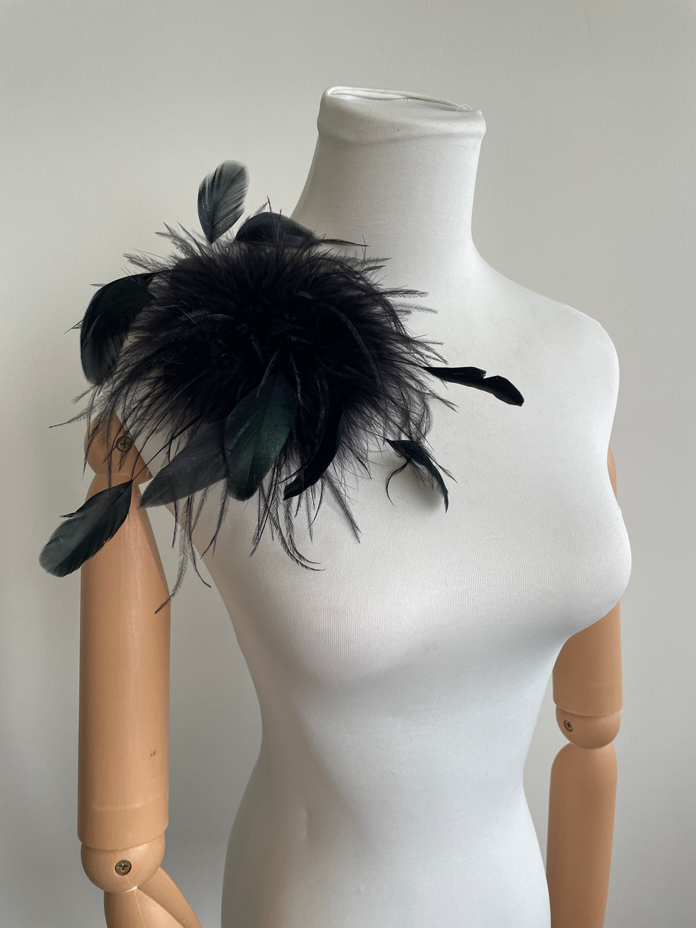Black Rooster Feather & Ostrich Feather Brooch