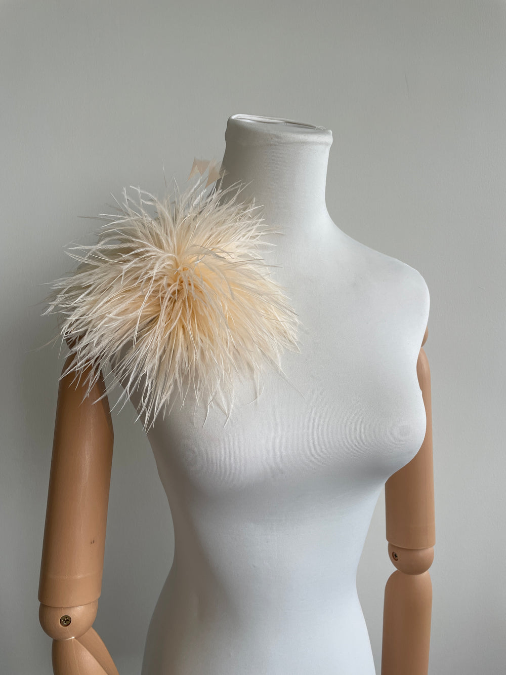 Champagne Ostrich Feather Brooch with Triangle Feather Accents