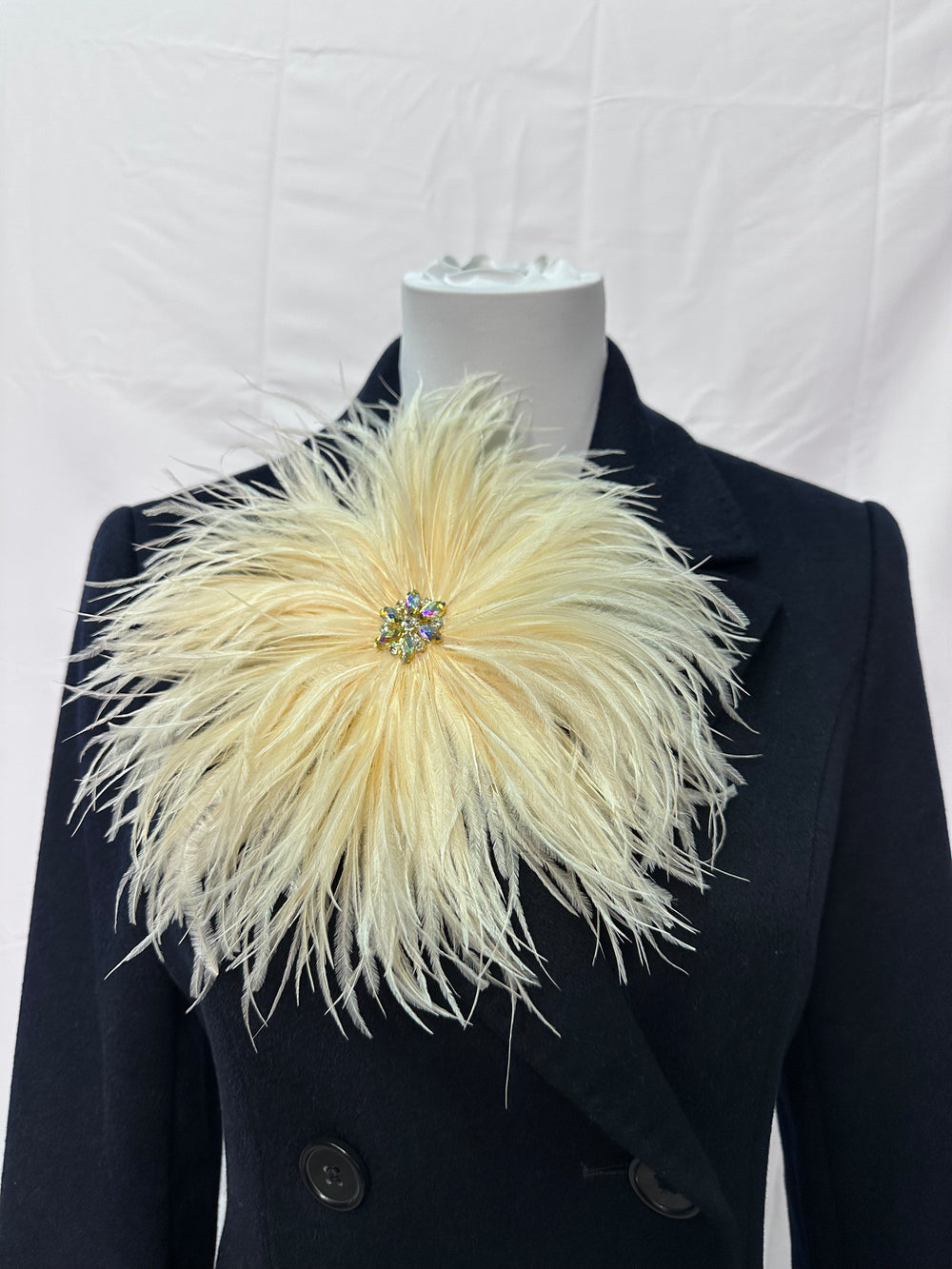 Champagne Rhinestone Ostrich Feather Brooch ,Statement Accessory，evening gowns