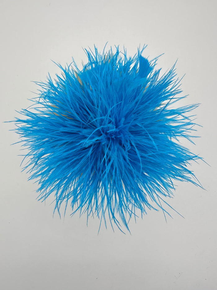 Lake Blue Ostrich Feather Brooch with Triangle Feather Accents