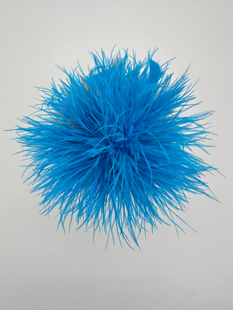 Lake Blue Ostrich Feather Brooch with Triangle Feather Accents