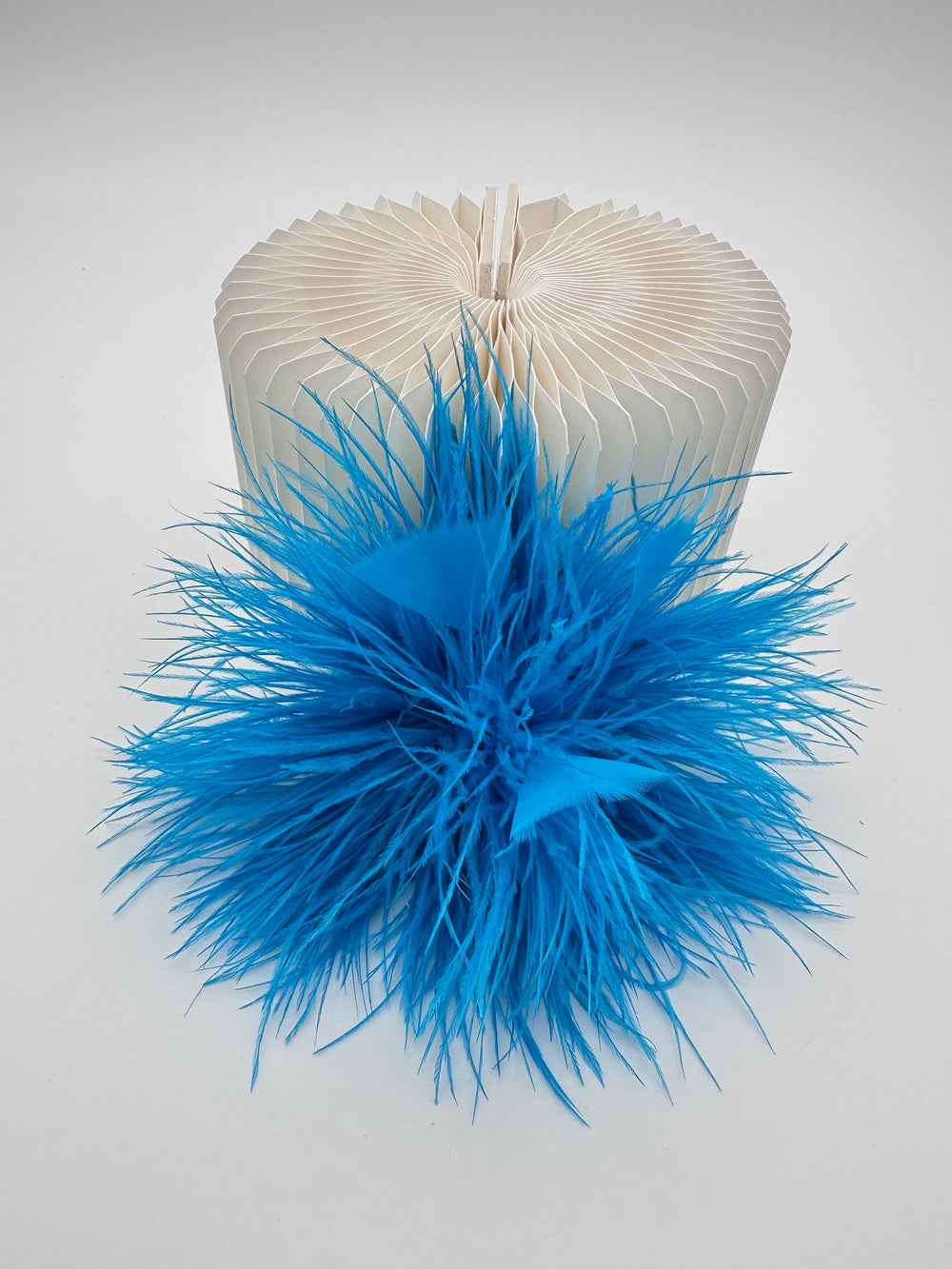 Lake Blue Ostrich Feather Brooch with Triangle Feather Accents