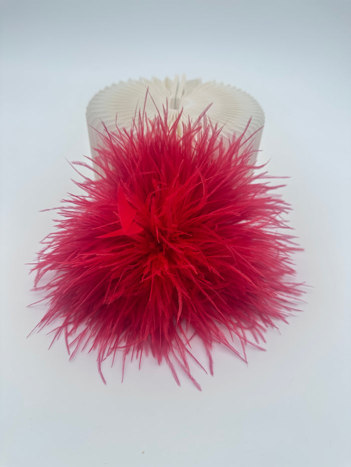 Red Ostrich Feather Brooch with Triangle Feather Accents
